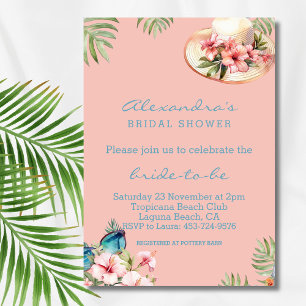 Beach Pink Hibiscus Flowers Tropical Bridal Shower Invitation