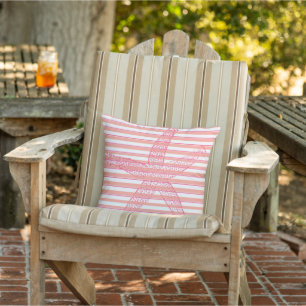 Beach Pink Stripe Starfish Porch Patio Pool Cushion