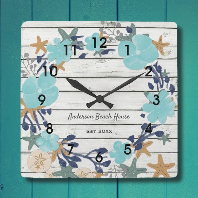 Beach Planks and Starfish Square Wall Clock (Creator Uploaded)