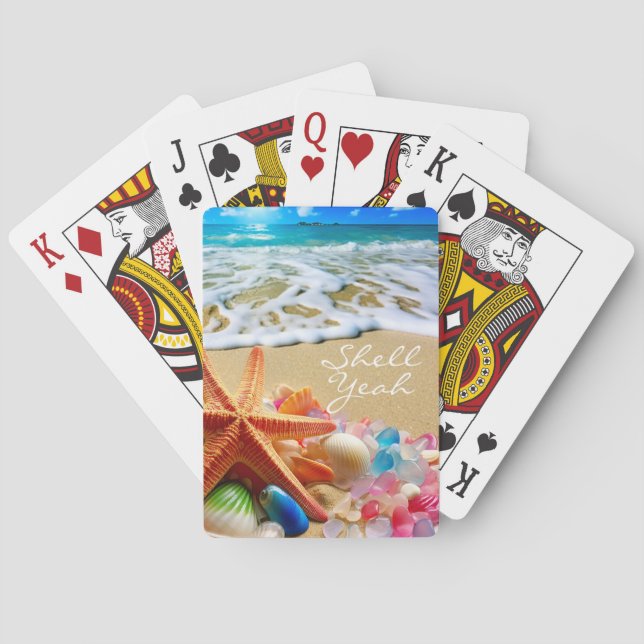 Beach Playing Cards with Seashells and Sea glass  (Back)