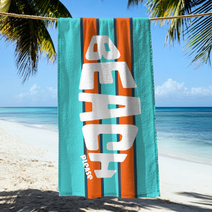 Beach Please Aqua Blue & Orange Beach Towel