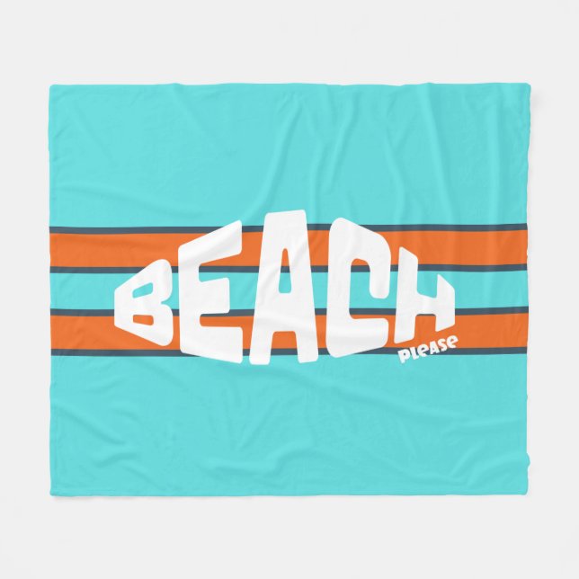 Beach Please Aqua Blue & Orange  Fleece Blanket (Front (Horizontal))