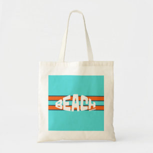 Beach Please Aqua Blue & Orange Striped Tote Bag