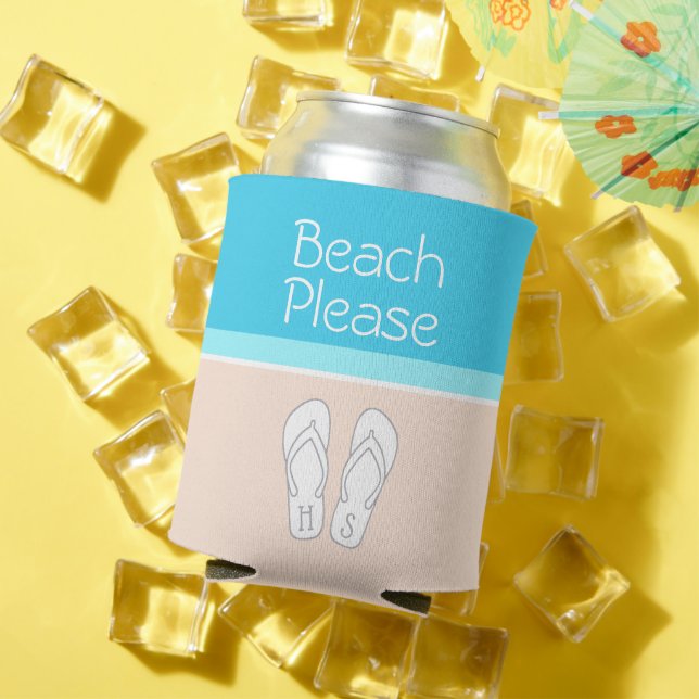 BEACH PLEASE Chic Modern Monogram Party Favour Can Cooler (In Situ Summer)