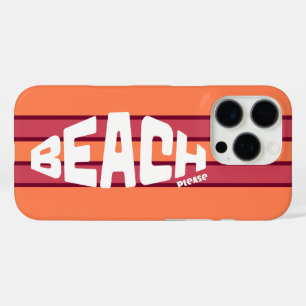 Beach Please Coral & Pink Retro Striped  iPhone 16 Pro Case