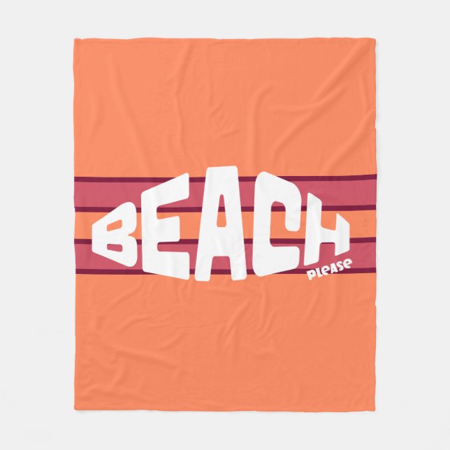Beach Please Coral & Pink Striped  Fleece Blanket (Front)