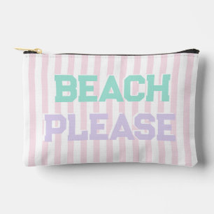 Beach Please - Cute Pastel & Pink Stripes Accessory Pouch