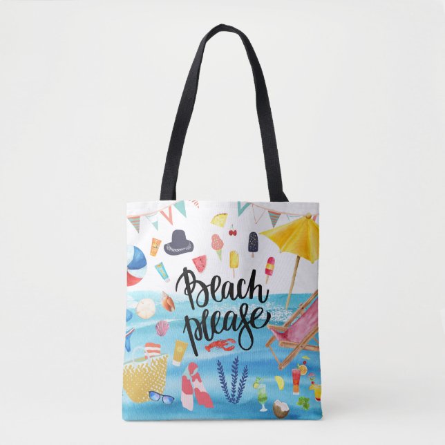 "Beach Please", double sided, printed beach bag (Front)