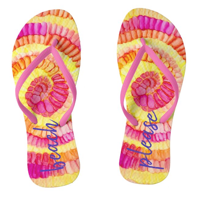 Beach Please Flip-Flops Yellow, Pink, Orange Thongs (Footbed)