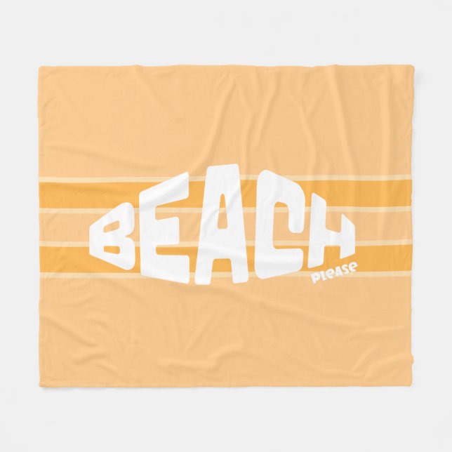 Beach Please Girly Peachy Pink Striped Fleece Blanket (Front (Horizontal))