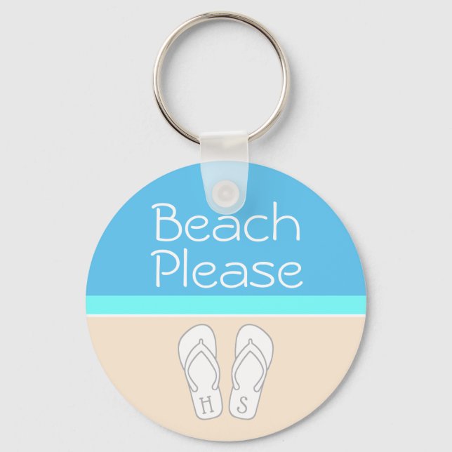 Beach Please Monogram Flip-Flops Modern Template Key Ring (Front)