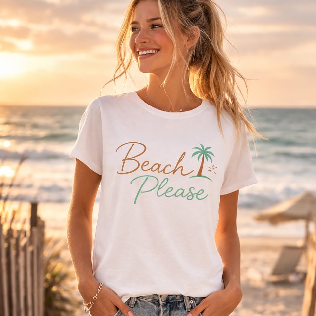 Beach Please Pastel Script Typography T-Shirt (Creator Uploaded)