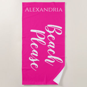 Beach Please Personalised Hot Pink Beach Towel