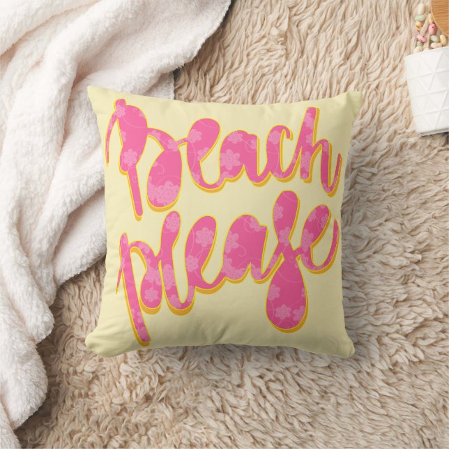 BEACH PLEASE | Pink Typography & Quote | Yellow Cushion (Blanket)