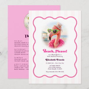 Beach Please Preppy Flamingo Bachelorette Weekend Invitation