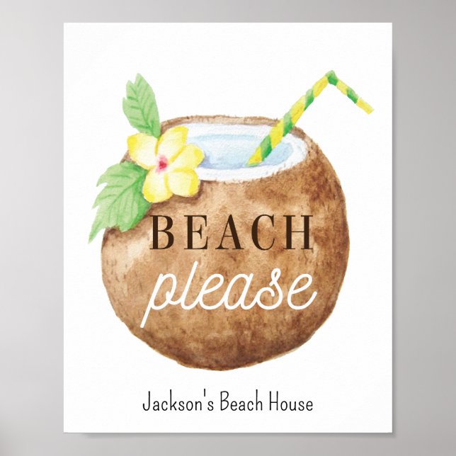 Beach Please Quote Brown White Yellow Poster (Front)