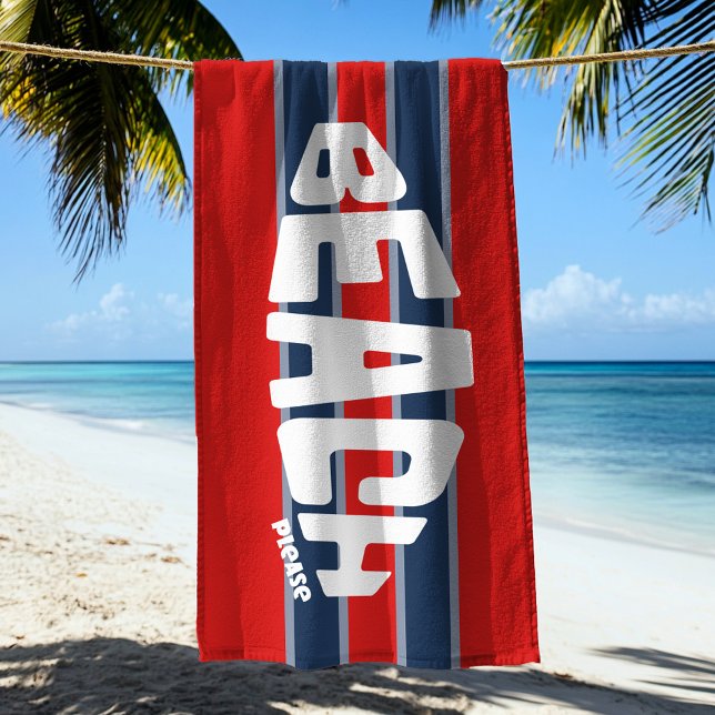 Beach Please Red & Navy Blue Stripe Beach Towel (Creator Uploaded)