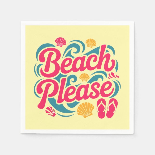 Beach Please Retro Graphic: Pink Typography Napkin (Front)