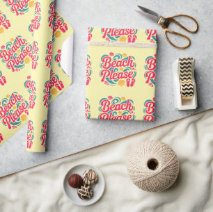 Beach Please Retro Graphic: Pink Typography Wrapping Paper