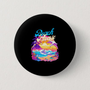 Beach please sunset tropical ocean scene graphic 6 cm round badge