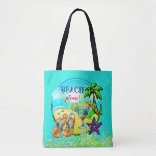 Beach please turquoise personalised  tote bag