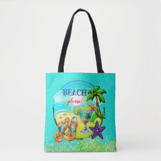 Beach please turquoise personalised  tote bag
