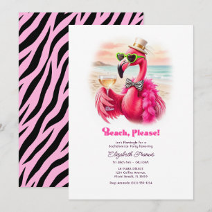 Beach Please Zebra Flamingo Bachelorette Party Invitation