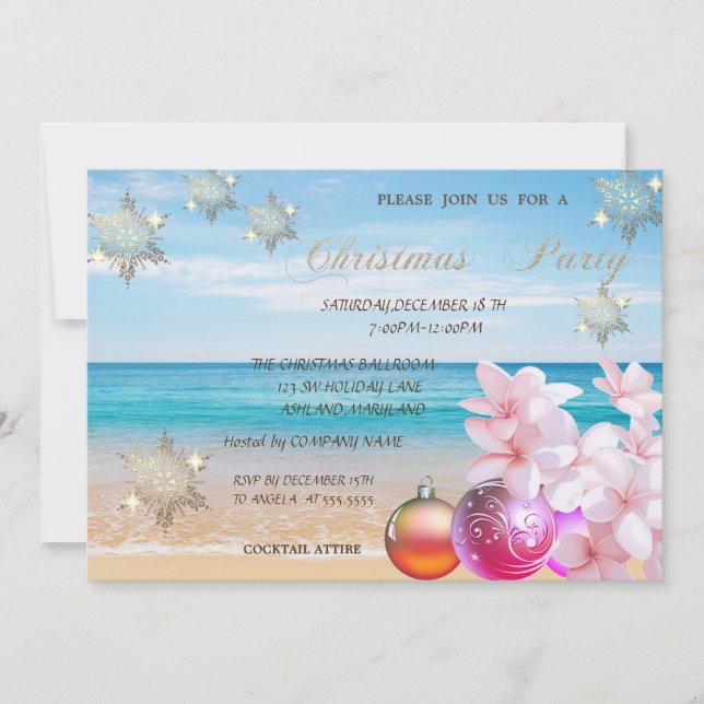 Beach,Plumeria,Christmas Balls Corporate Party Invitation (Front)