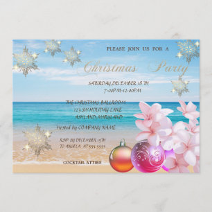 Beach,Plumeria,Christmas Balls Corporate Party Invitation