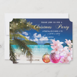 Beach,Plumeria,Christmas Balls Corporate Party Invitation