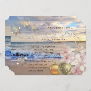 Beach,Plumeria,Christmas Balls Corporate Party Invitation