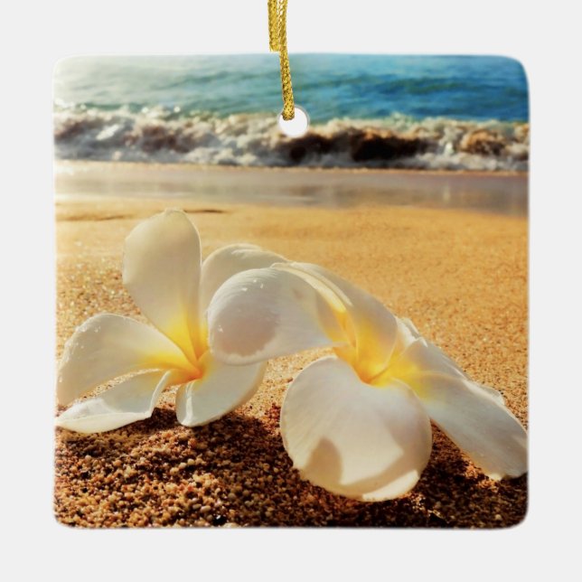 Beach Plumeria Christmas Ornament (Front)