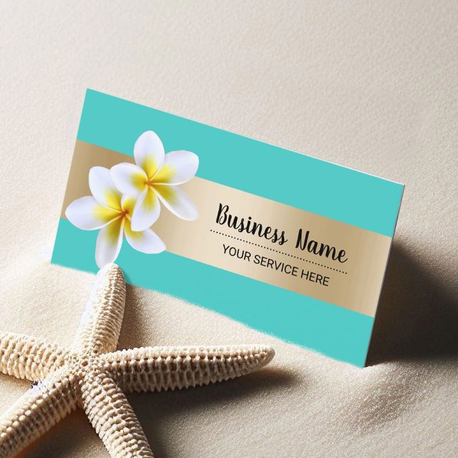 Beach Plumeria Flower Beauty Salon Spa Turquoise Business Card (Creator Uploaded)