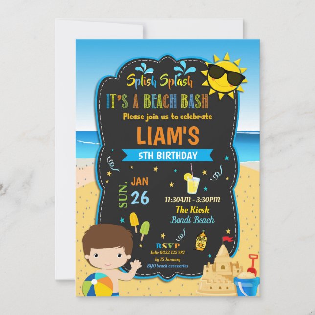 Beach Pool Birthday Party Boys Summer Invitation (Front)