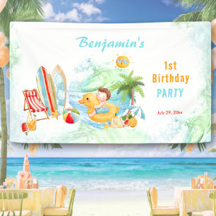 Beach Pool Party Summer 1st Birthday Boy Banner