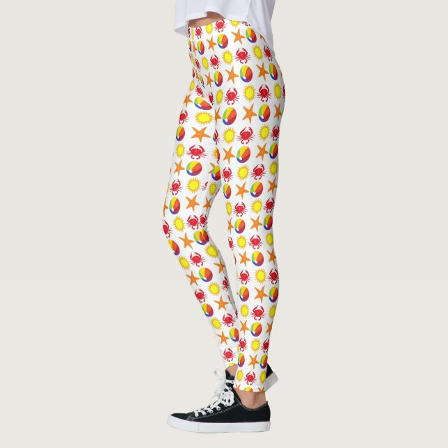 Beach Print Beachball Crab Sun Starfish Summer Leggings (Left)