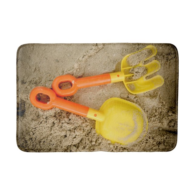 Beach Print Yellow and Orange Sand Toys Bath Mat (Front)