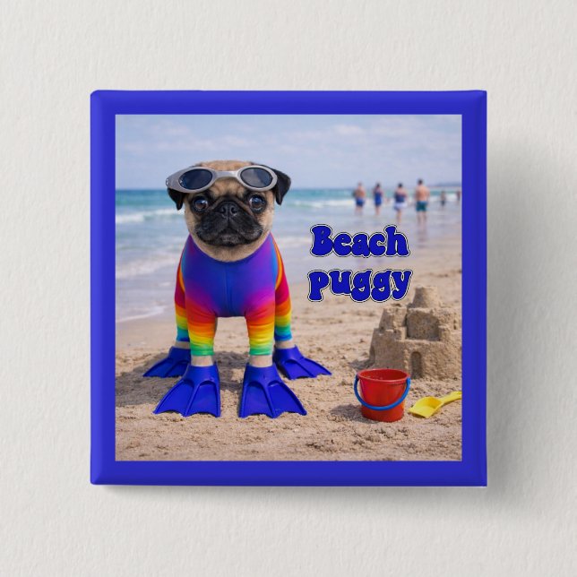 Beach Puggy 15 Cm Square Badge (Front)