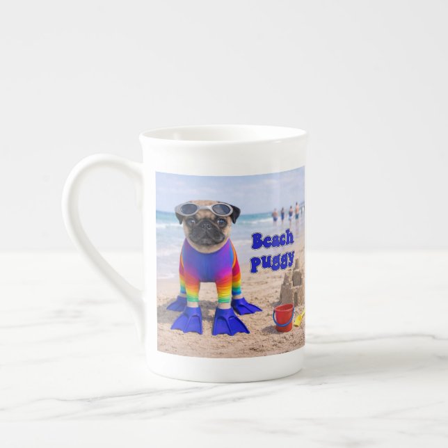 Beach Puggy Bone China Mug (Left)