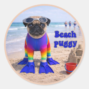 Beach Puggy Classic Round Sticker