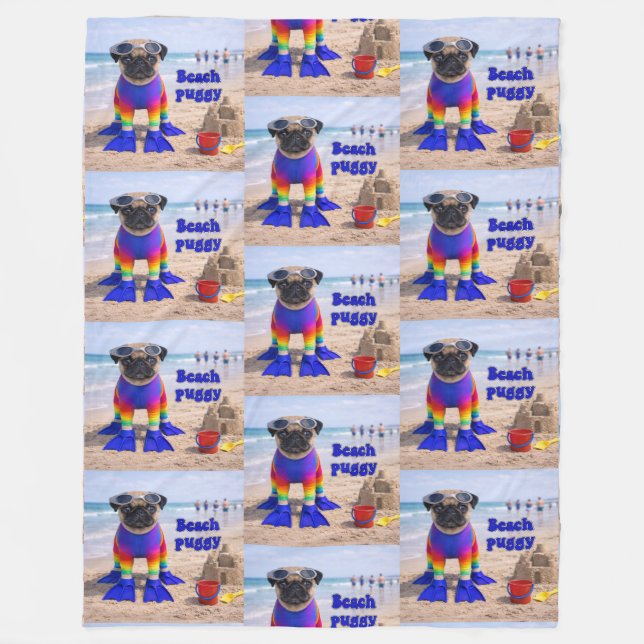 Beach Puggy Fleece Blanket (Front)
