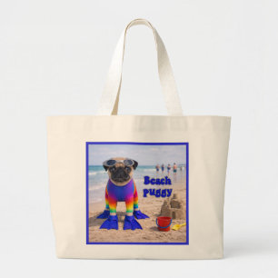 Beach Puggy Large Tote Bag