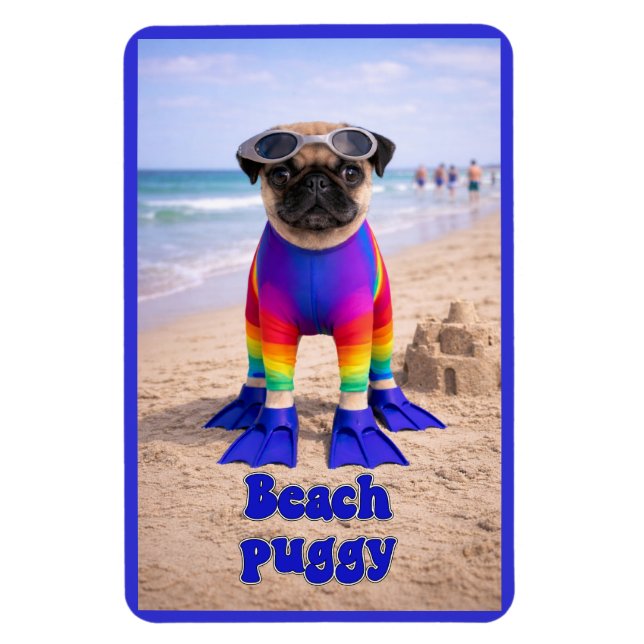 Beach Puggy Magnet (Vertical)