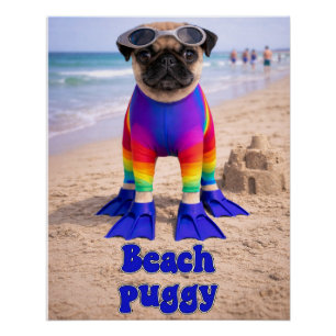 Beach Puggy Poster