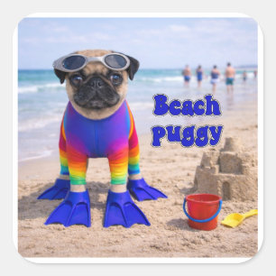 Beach Puggy Square Sticker