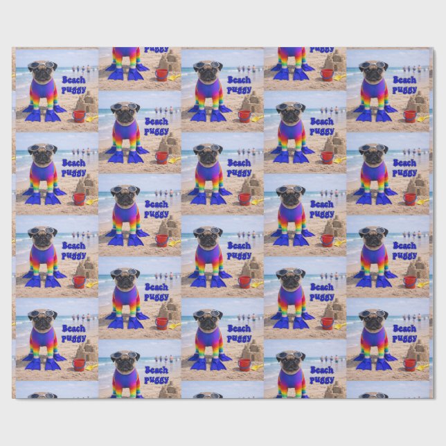 Beach Puggy Wrapping Paper (Flat)