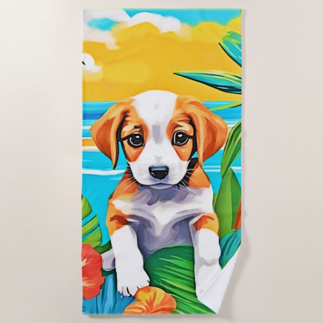 Beach Pup Paradise View Beach Towel (Front)