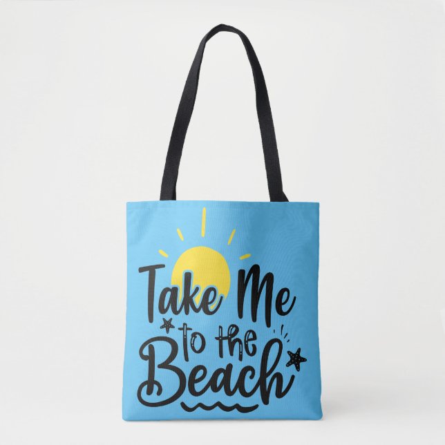 Beach quote printed blue Tote bag (Front)