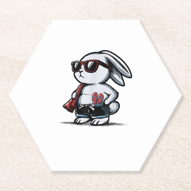 Beach Rabbit Bunny Beach-Goer Summer  Paper Coaster (Front)