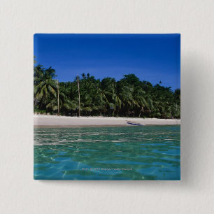 Beach, raft in a distance 15 cm square badge